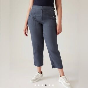 ATHLETA Voyager Linen Ankle Pants Granite Blue 14